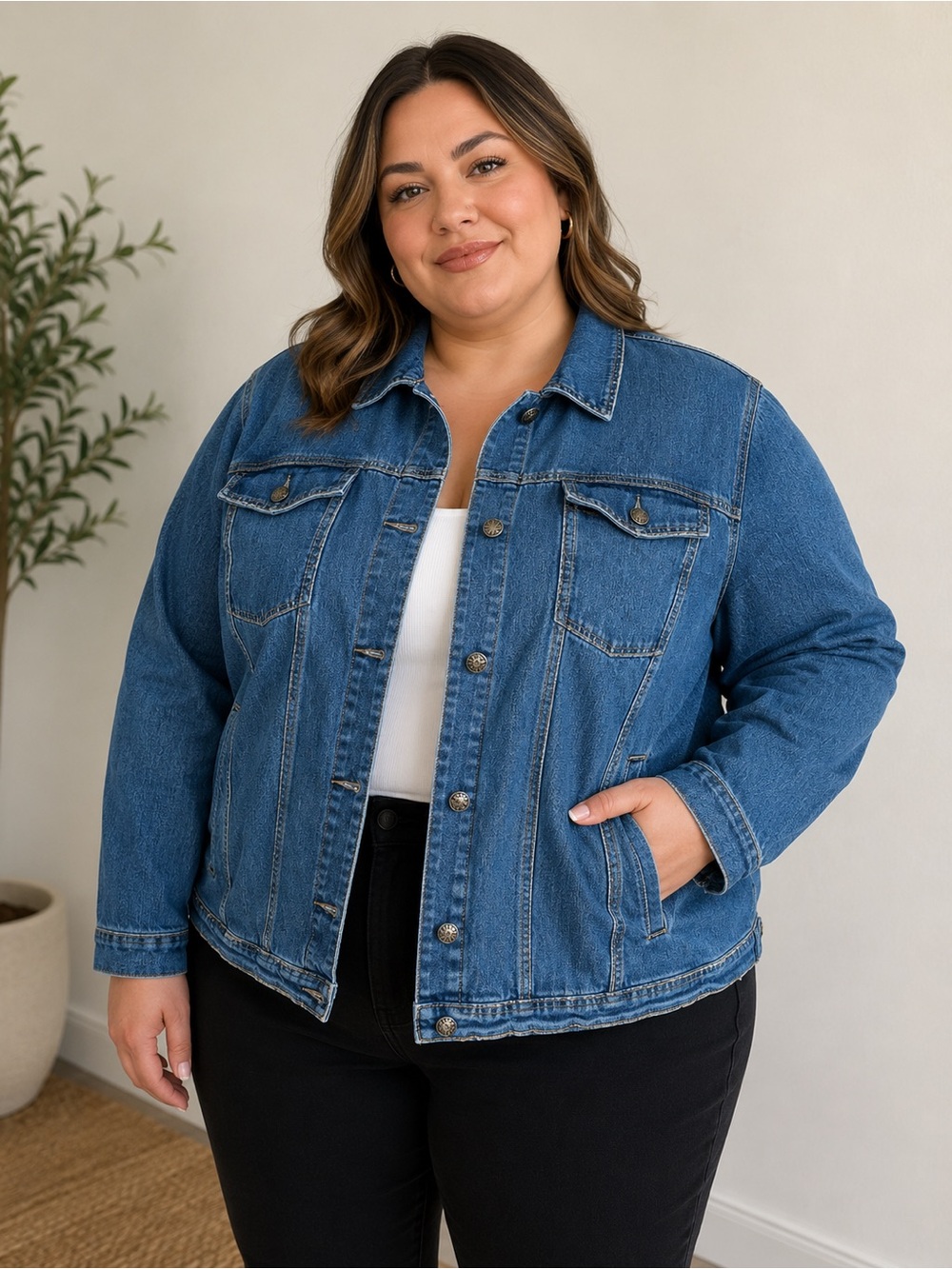 Catherines Purple-Label Blue Denim Jacket w/ topstitching, size 4x